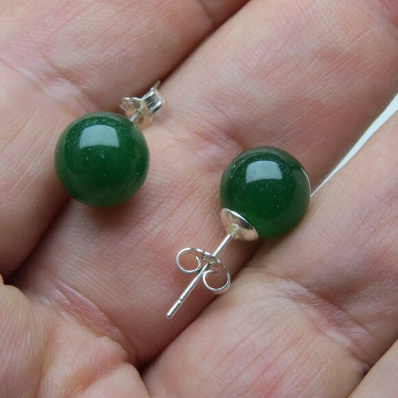 Sterling Silver Natural jade earring Studs - Picture 4 of 4
